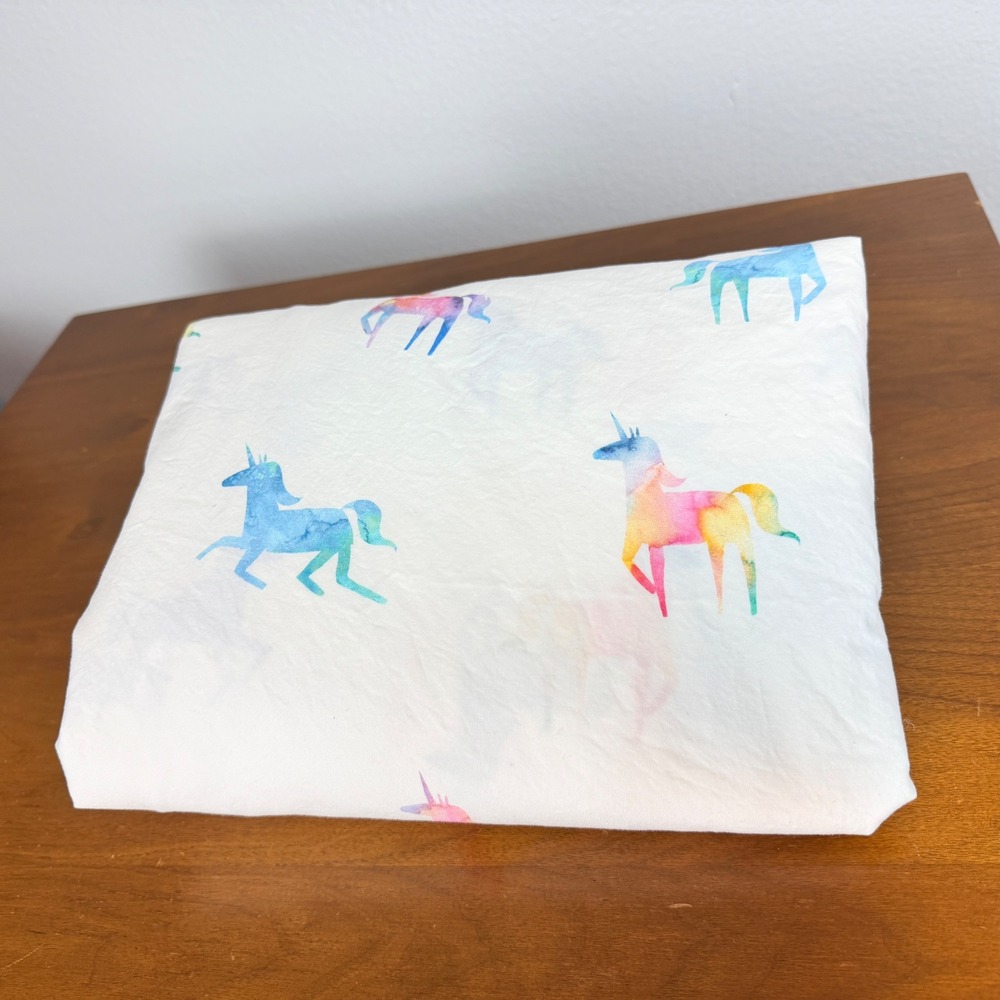 West Elm Pottery Barn Kids Bedding Full Flat Watercolor Rainbow Unicorn Cotton